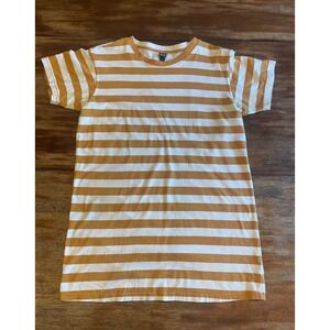 Wild Fable Mustard Yellow White Striped Short Sleeve T-Shirt Medium Crew Dress